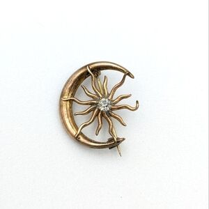 Antique Victorian crescent moon and star pin